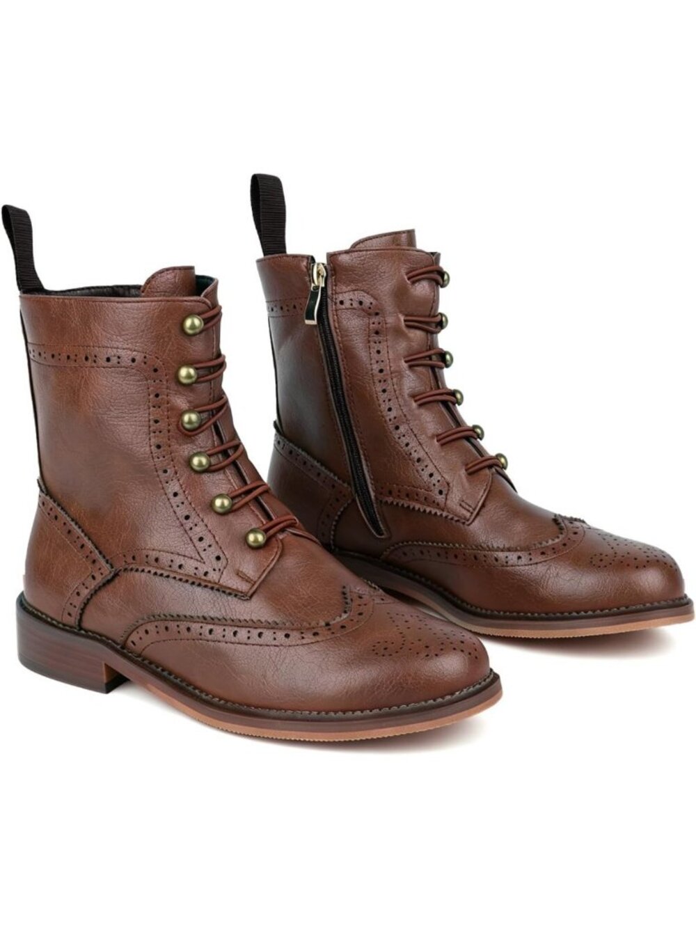 Stylish Black Lace-Up Combat Ankle Boots for Women, Wingtip Design, Size 9.5
